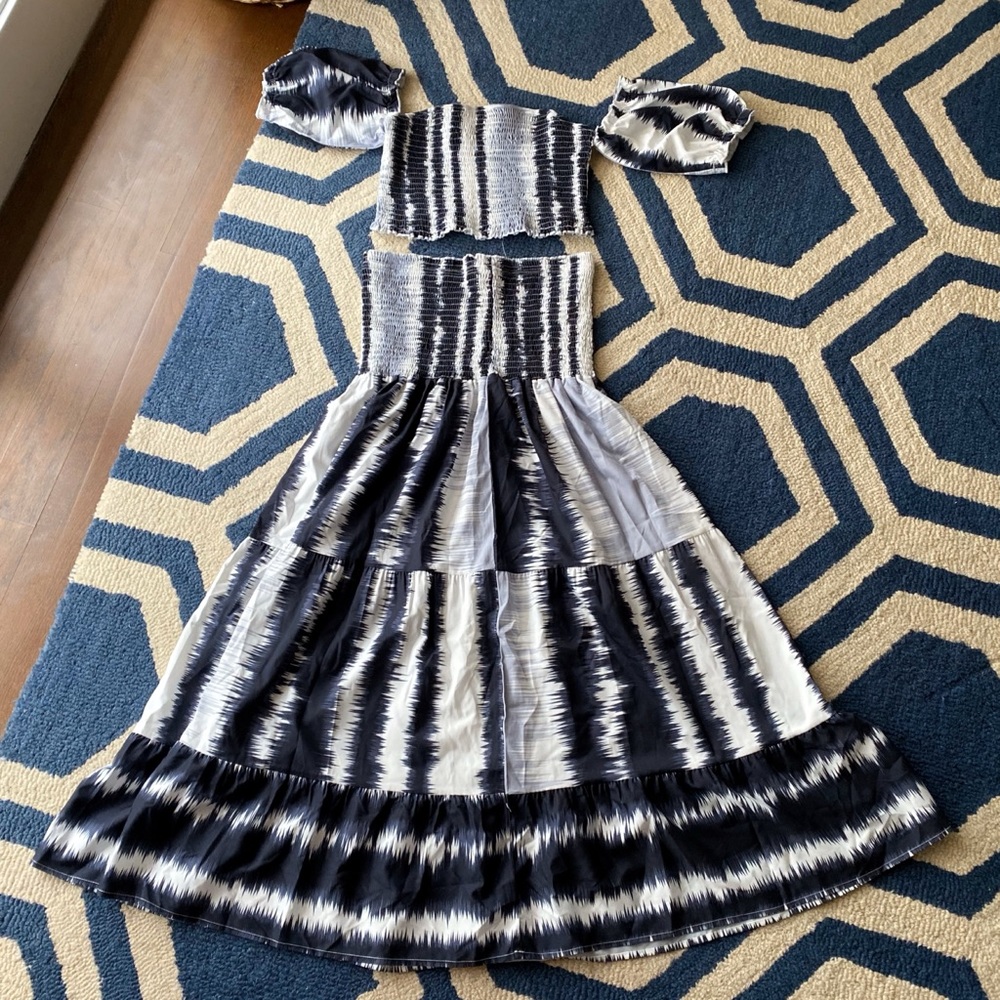 🔲 BOHO BLACK NAVY GREY HIGH WAIST MAXI SKIRT + CROP TOP SET! - Picture 6 of 8